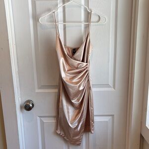 Windsor Asymmetrical Satin Dress in Champagne